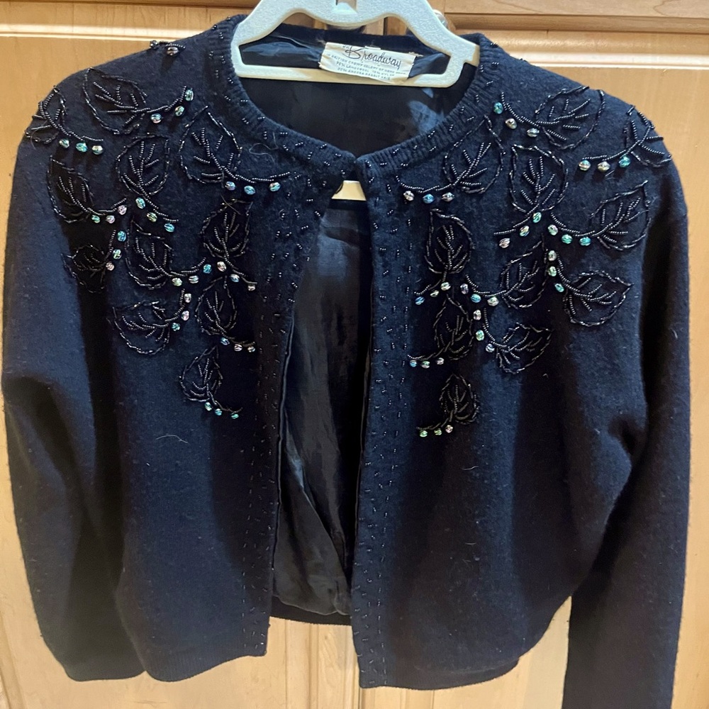 Black beaded 50’s Vintage Broadway woman’s sweater Size 42
